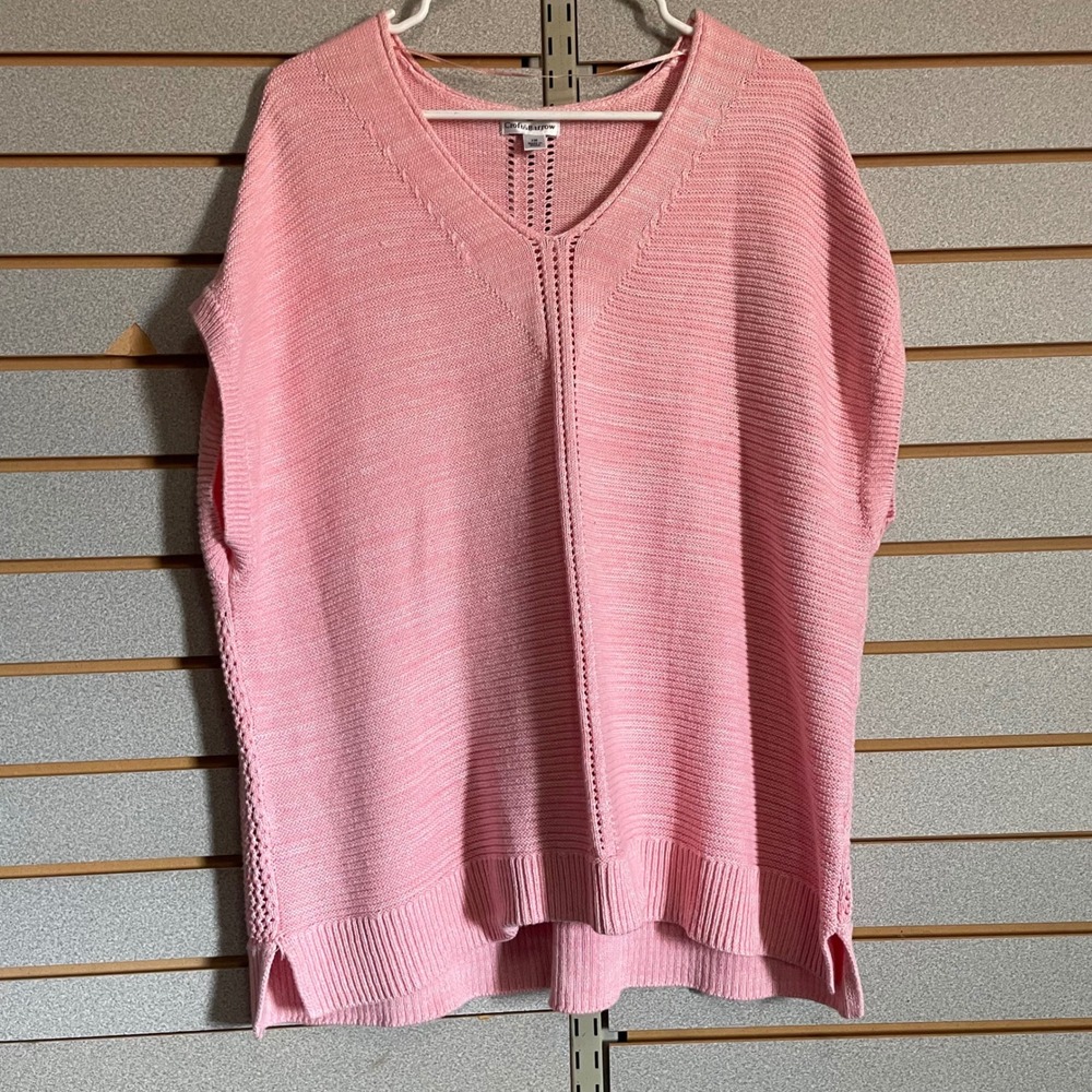 Croft & Barrow Womens Pink V-Neck Knit Sweater Vest Plus Size 1X Pointelle Slit